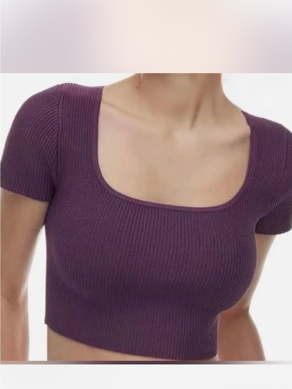 Babaton Ribbed Square-Neck Crop Top - Plum
